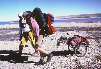 John and Derek pulling the rickshaw, heading toward Cape Crozier.